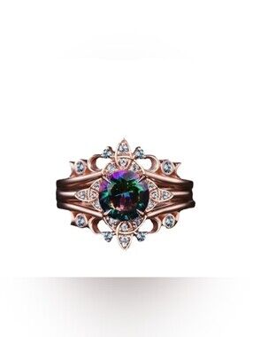 Ring Rose Gold Mystic Rainbow Center Halo Ring